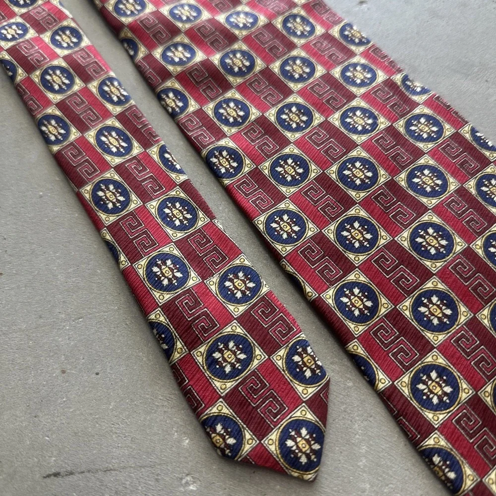 Valentino Silk Necktie Made In Italy - Red Blue Yellow Tie Geometric Abstract